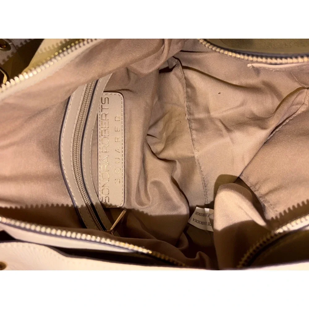 Sondra Roberts Squared Cream Pebbled Vegan Leather Hobo Bag Gold Hardware